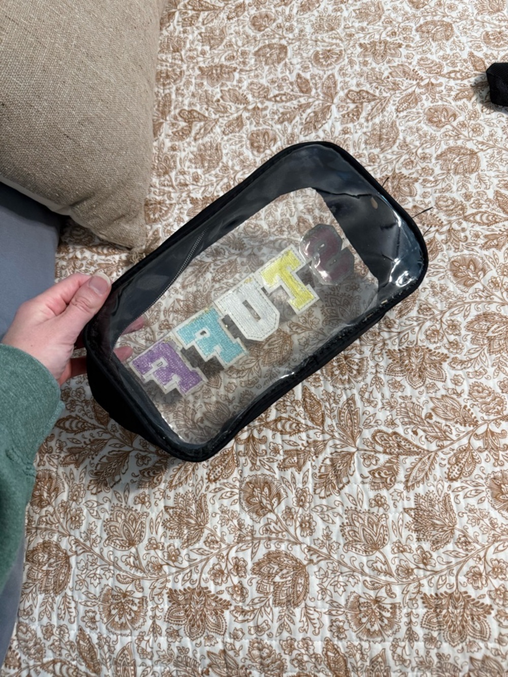 Clear Black Cosmetic Bag with Colorful 'STUFF' Patch - Picture 3 of 4